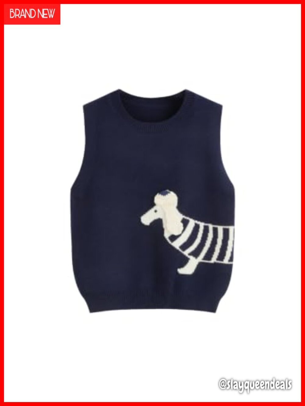 Sleeveless Knit Sweater Vest Puppy Pattern Pullover Casual